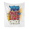 thumbnail image 1 of YOLO Soft Flannel Fleece Throw Blanket, Cartoon Style Life Message Comic Book Style Letters on Paint Splashes and Halftone, Cozy Plush for Indoor and Outdoor Use, 60" x 80", Multicolor, by Ambesonne, 1 of 5