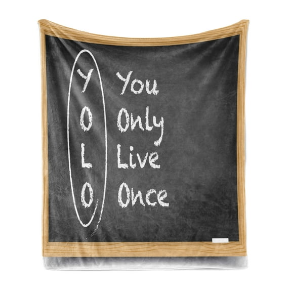 YOLO Soft Flannel Fleece Throw Blanket, Chalkboard Background Abbreviation Classroom Themed Illustration, Cozy Plush for Indoor and Outdoor Use, 50" x 70", Charcoal Grey Pale Brown, by Ambesonne