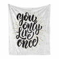 thumbnail image 1 of YOLO Soft Flannel Fleece Throw Blanket, Hand Drawn Words with Grunge Stripes Dots Backdrop Typography, Cozy Plush for Indoor and Outdoor Use, 70" x 90", Black White and Yellow, by Ambesonne, 1 of 6