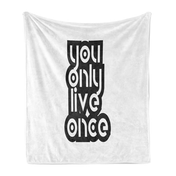 YOLO Soft Flannel Fleece Throw Blanket, Modern Popular Phrase Motto of the Internet Generation Inspirational Lettering, Cozy Plush for Indoor and Outdoor Use, 50" x 70", Black and White, by Ambesonne