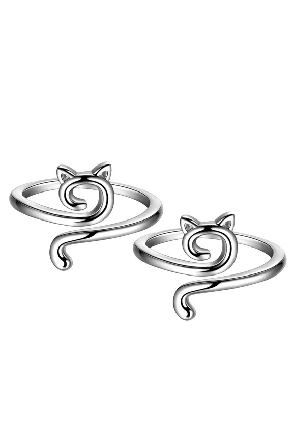 YOLOKE Adorable Cat Design Adjustable Ring in 18K Gold/Silver/Black Gun Plating – Charming Animal Open Ring Jewelry for Women