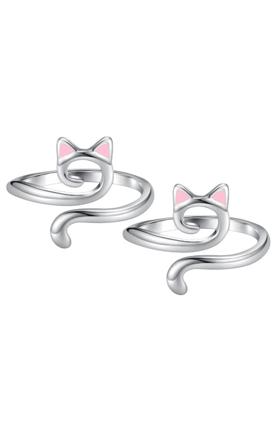 YOLOKE Adorable Cat Design Adjustable Ring in 18K Gold/Silver/Black Gun Plating – Charming Animal Open Ring Jewelry for Women