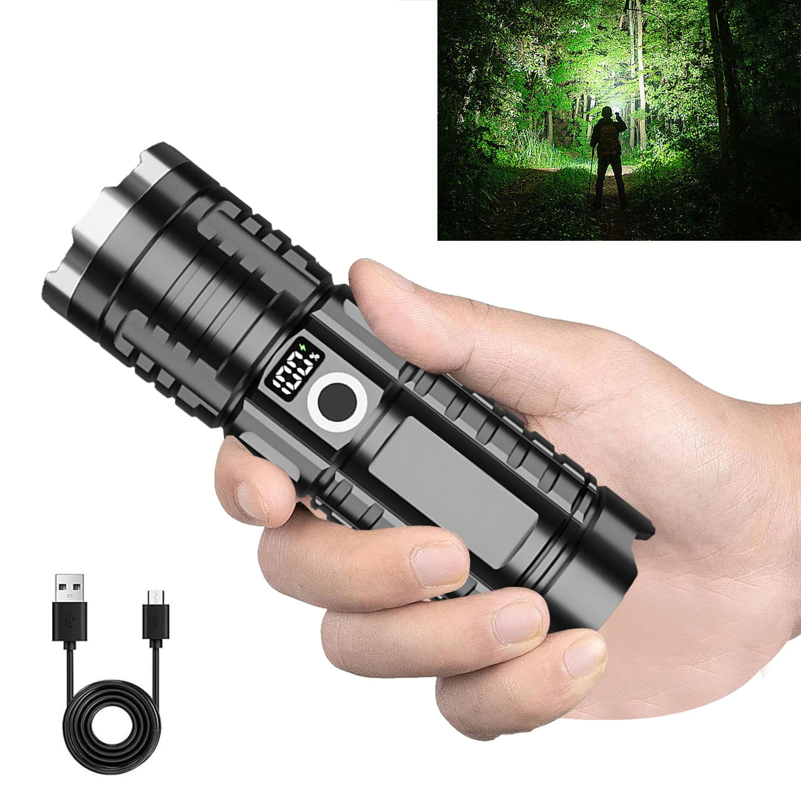 YOLOKE Brightest 1000 Lumens LED Flashlight Rechargeable Powerful Outdoor Torch with Long