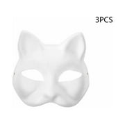 YOLOKE Cat Mask, 3PCS Therian Masks White Cat Masks DIY Halloween Mask to Paint Animal Half Facemasks Masquerade