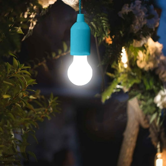 YOLOKE Pull Rope Light Bulb, LED Hanging Light, Color Battery Powered Light Bulb, Outdoor Camping Light, Portable House, Children's Light, Party Backyard Decoration(Light Blue)
