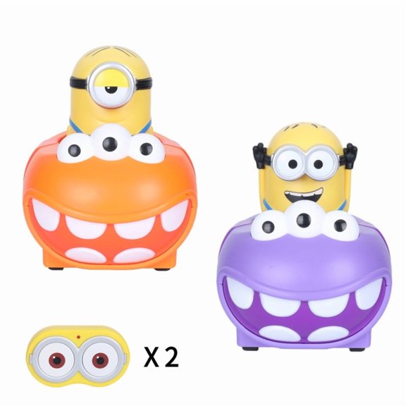 YOLOPARK 2PC Minions Remote Control Cars Set Ejecting Bumper Cars with LED Lights & Sound, RC Battle Game Toy Birthday Gift for Age 3+ Year Old Boys and Girls