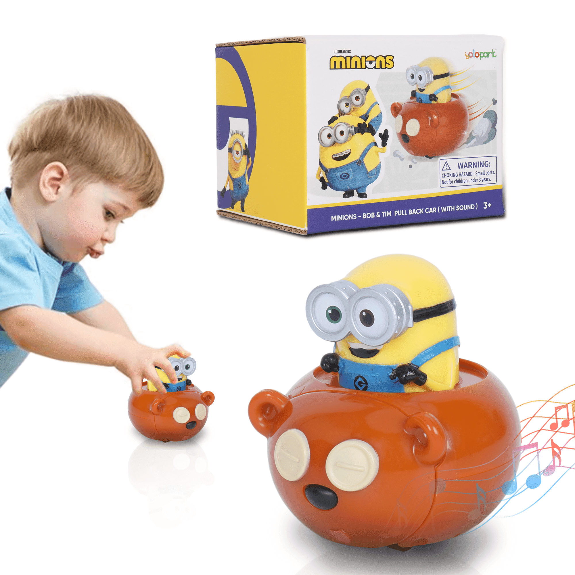 YOLOPARK Minions Toys, Pull Back Cars with Music, Gifts for Toddler Boys and Girls Age 3+ Year 0ld
