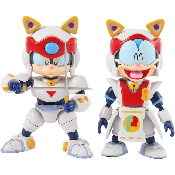 YOLOPARK Samurai Pizza Cats Speedy: Two Figures in One Set, 5.23" AMK PRO Series Highly Articulated Action Figures, Includes 4 Faces, Weapons & Pizza Accessories for Ages 15+