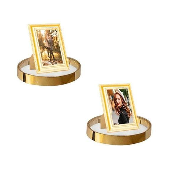 YOLS Small Floating Shelves - Wall Decor -Round Gold Metal Frame with Clear Acrylic - for Kitchen, Living Room, Bedroom, Bathroom, (Gold, Set of 2 Medium)