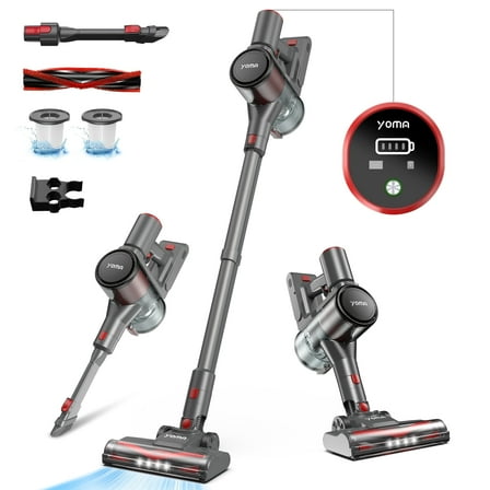 YOMA S18 Cordless Vacuum Cleaner, 6 in 1 Lightweight Stick Vacuum with Detachable Battery, 26Kpa Powerful Suction Vacuum Cleaner for Home Carpet Hardfloor Pet Hair