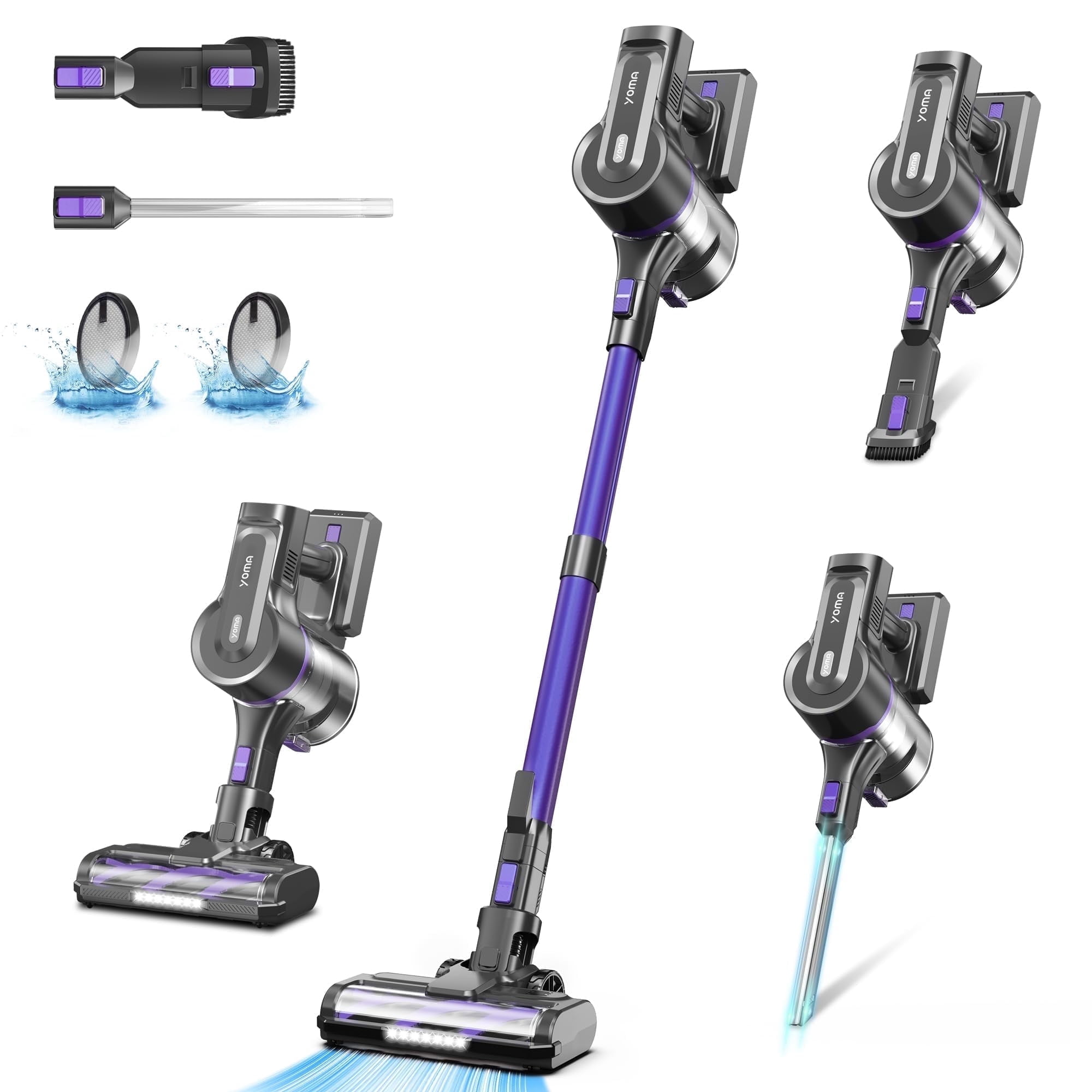 YOMATECH Cordless Vacuum Cleaner, 45Kpa/450W Powerful Stick Vacuum, 6 in 1 Lightweight Vacuum Cleaners for Home Hardfloor Carpet Pet Hair