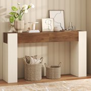 YOMILUVE 47" Entryway Console Table with 2 Drawers, Farmhouse Sofa Table | Modern Geometric Sofa Table with Storage, Behind Couch Table with Thick Wood Design for Entrance, Hallway, Foyer, White
