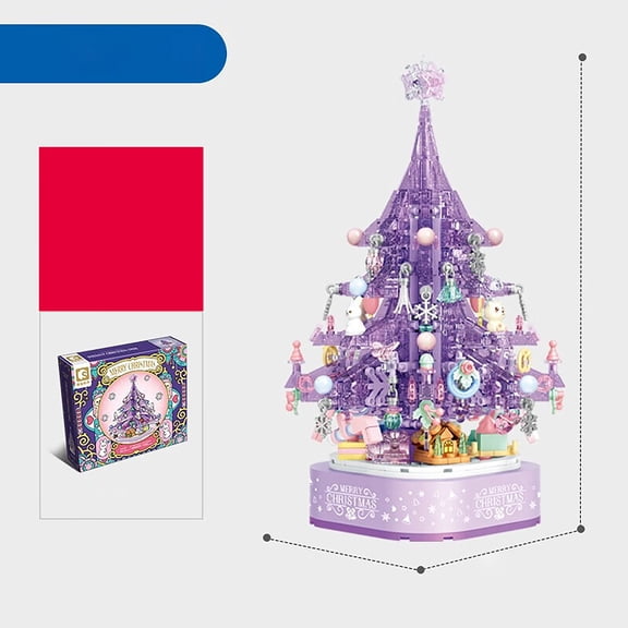 YOMOTREE Fantasy Christmas Tree Building Blocks Swivel Music Box Purple