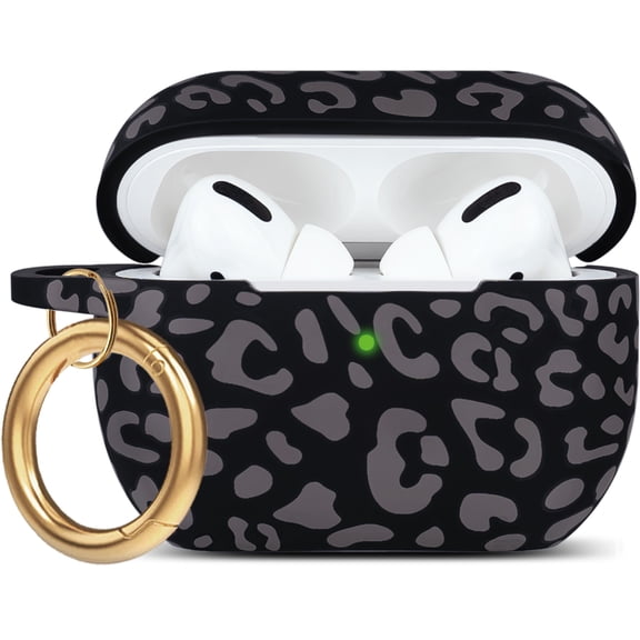 YOMPLOW AirPods Pro 2/1 Leopard Print Case with Gold Carabiner, Grey Leopard