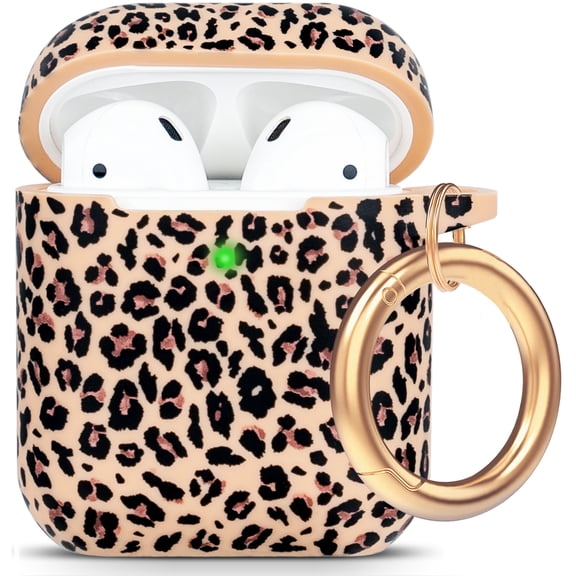 YOMPLOW Apple Shockproof Earbud Case with Ring, Leopard Khaki