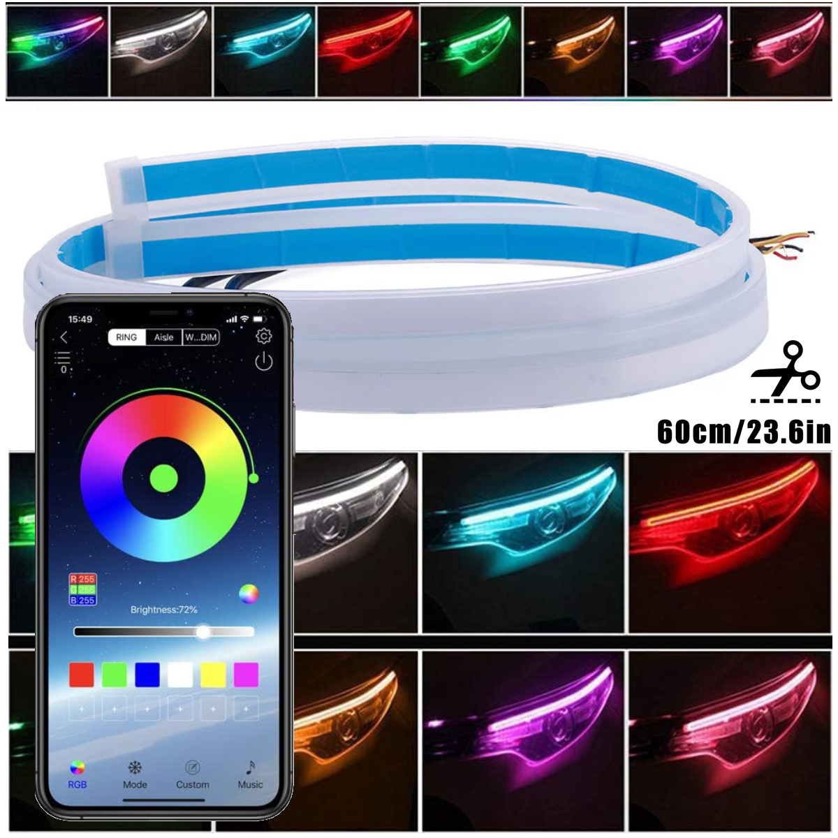 YOMTOVM Car Headlight LED Strips, 24 Inch Exterior Car LED Strip Lights