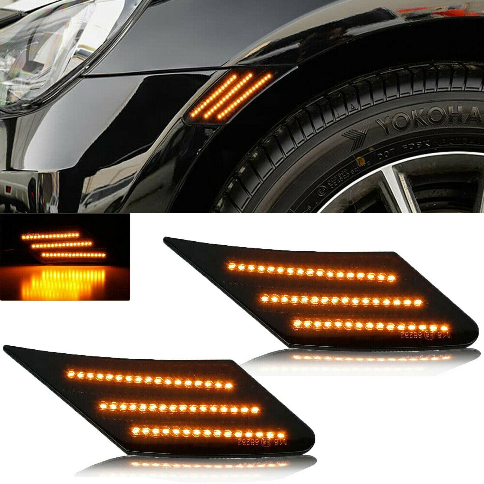 YOMTOVM Pair LED Side Marker Light Smoked Dynamic Turn Signal Light