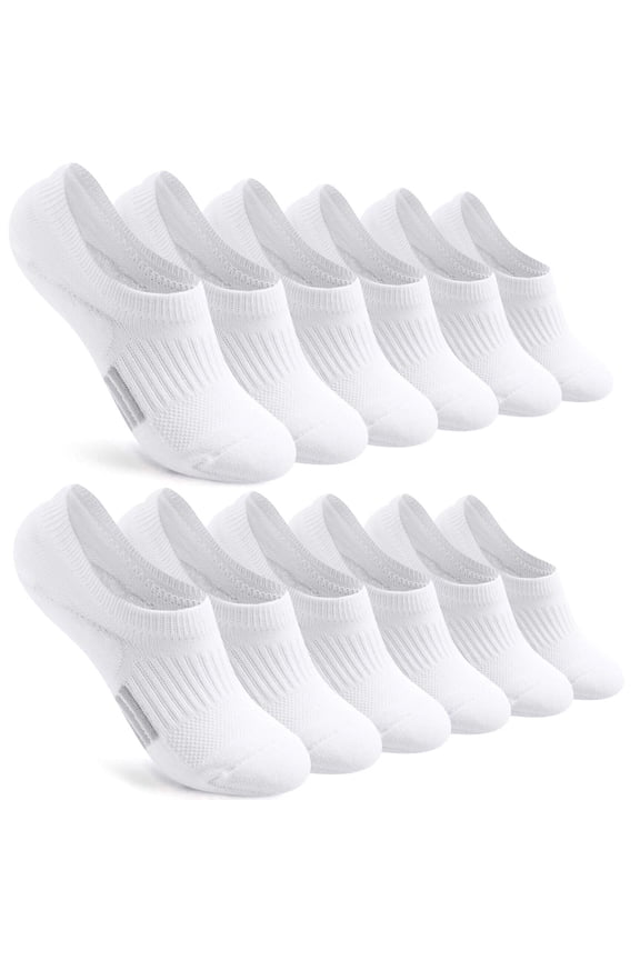 Womens Athletic No Show Socks Low Cut Non-Slip Thin Liner Socks Invisible Hidden Socks for Flats, White