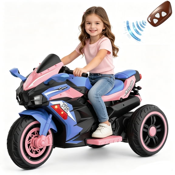 YOMYM Dual Control Kids Ride On Electric Motorcycle, Manual Foot Pedal & Parent Remote Control Ride on Toys 12V Electric Motorcycle for Kids 2-4 Years