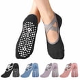 thumbnail image 1 of YOMYM 4 Pairs Women Cross Strap Non Slip Yoga Socks , Ballet Anti Skid Grip Barre Pilates Socks,  Low Cut No Show Grippy Socks for Ballet Dance, 1 of 8