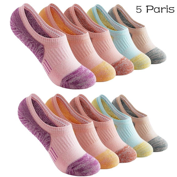 YOMYM 5 Pairs No Show Socks Womens Cushioned Athletic Hidden Liner for Sneakers Ankle Running Socks 6-8