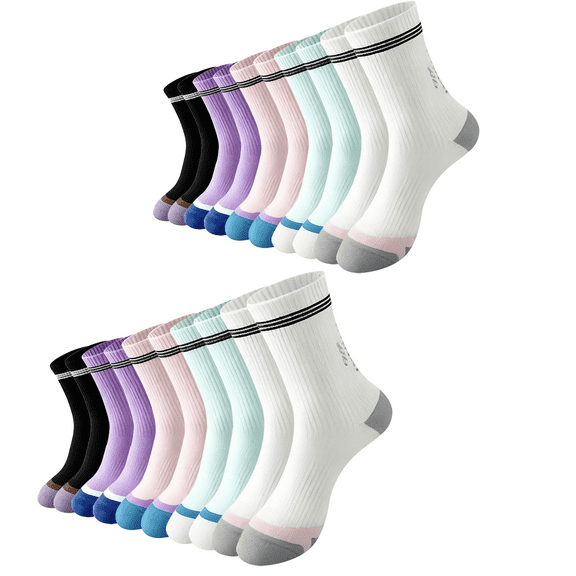 YOMYM Womens Cushioned Athletic Running Crew Socks Breathable Wicking Comfort Hiking Socks 10 Pairs