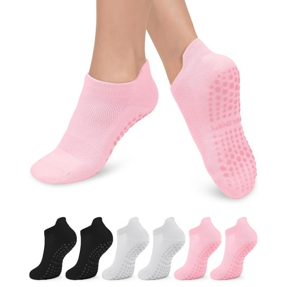 YOMYM 6 Pairs Grip Pilates Socks for Women, Non-slip Yoga Athletic Socks for Barre Ballet Barefoot Workout