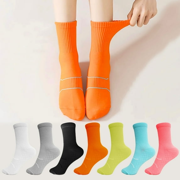 YOMYM Womens Crew Cushioned Cotton Wicking Hiking Athletic Running Socks 7 Pairs