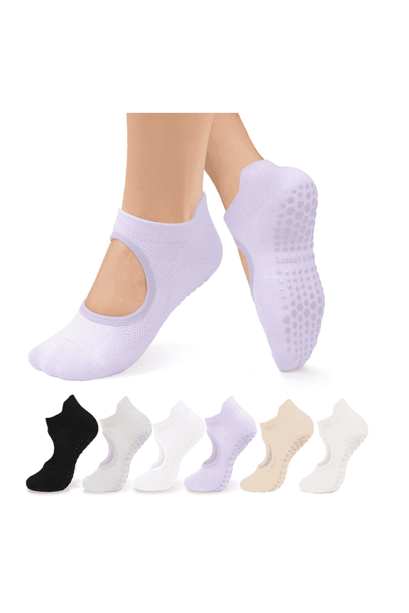 Pilates Socks for Women Non Slip Grip Socks for Yoga, Barre, Hospital, Barefoot Grippy Yoga Sock 6 Pairs