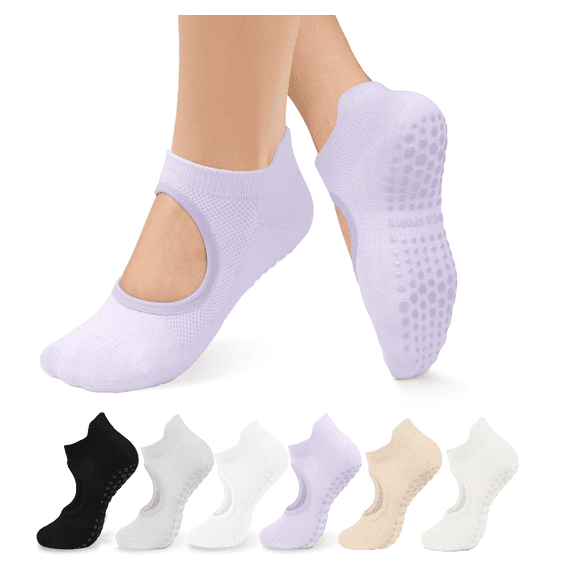 YOMYM Pilates Socks for Women Non Slip Grip Socks for Yoga, Barre, Hospital, Barefoot Grippy Yoga Sock 6 Pairs