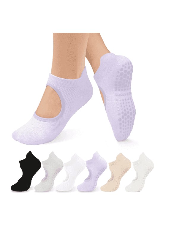Pilates Socks for Women Non Slip Grip Socks for Yoga, Barre, Hospital, Barefoot Grippy Yoga Sock 6 Pairs