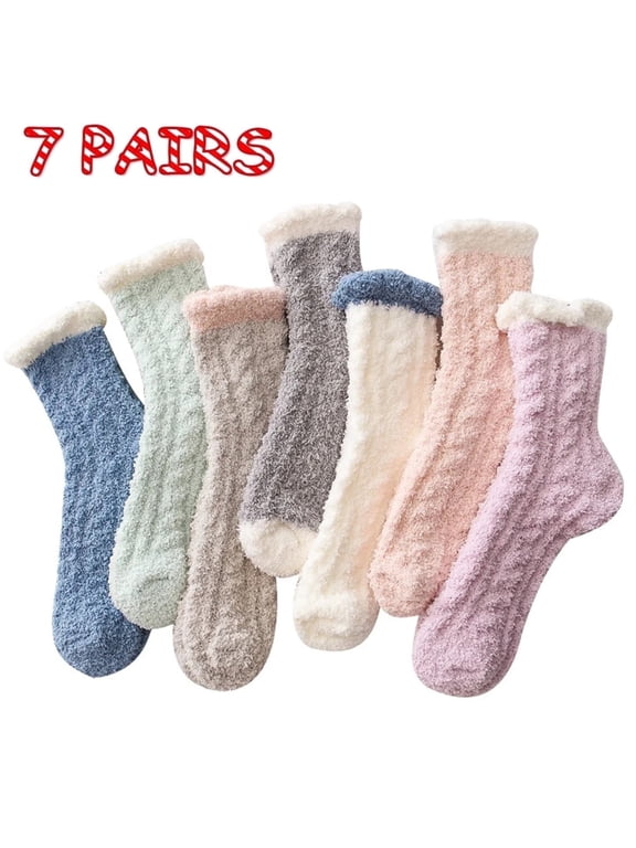 7 Pairs Fuzzy Socks for Women Cozy Fluffy Winter Slipper Warm Socks
