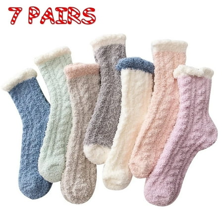 YOMYM 7 Pairs Fuzzy Socks for Women Cozy Fluffy Winter Slipper Warm Socks