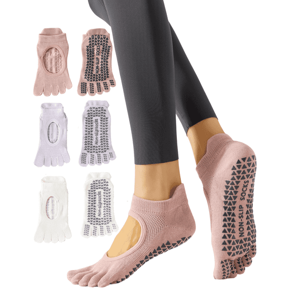 YOMYM Women's Five Toe Grip Socks for Yoga & Pilates, 6 Pairs
