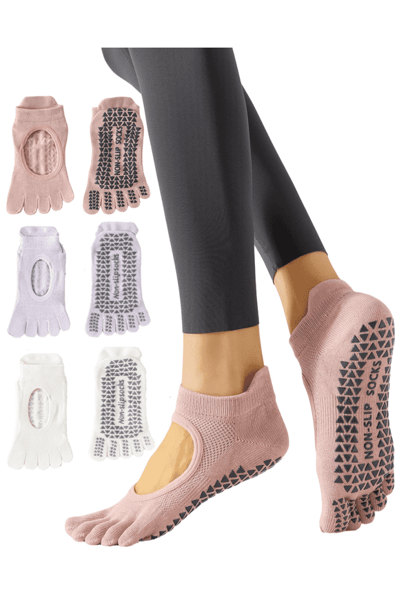 6 Pairs Five Toe Yoga Socks for Women, Breathable Non Slip Five Finger Workout Socks Grip Socks for Yoga, Dance, Home Fitness 5-9