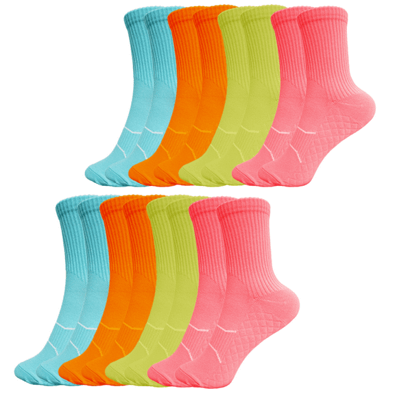 YOMYM Crew Socks for Women, Hiking Athletic Running Walking Cushioned Compression Cotton Socks 8 Pairs