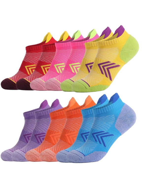 Women Arch Support Cushioned Ankle Running Socks, Thick Low Cut No Show Athletic Socks for Women 6-8, 6 Pairs