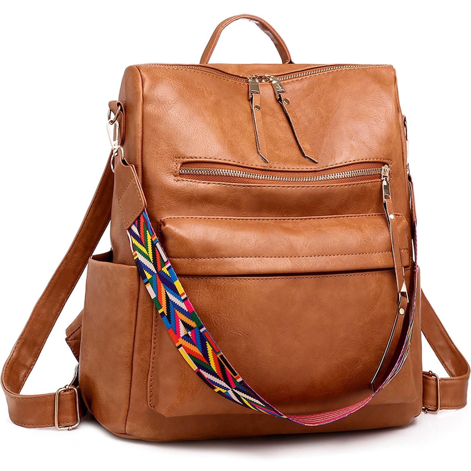YOMYM Backpack Purse for Women Fashion Waterproof PU Leather School Backpack Convertible Shoulder Bags Brown