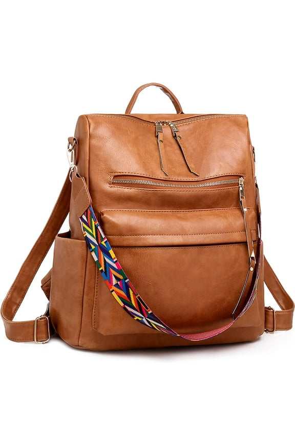 Backpack Purse for Women Fashion Waterproof PU Leather School Backpack Convertible Shoulder Bags Brown