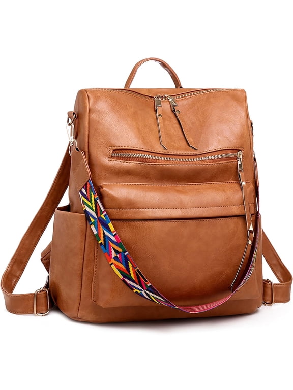 Backpack Purse for Women Fashion Waterproof PU Leather School Backpack Convertible Shoulder Bags Brown