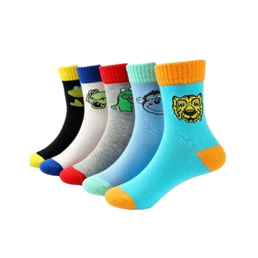 YOMYM Boys Crew Socks Half Cushioned Athletic Socks Cotton Calf Socks Kids Teens 5 Pairs