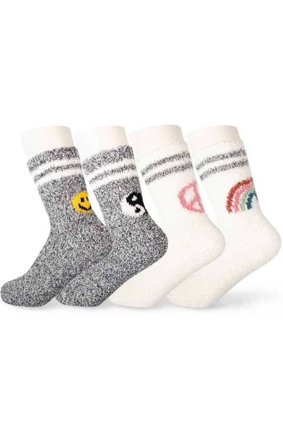 4 Pairs Fuzzy Socks for Women, Fluffy Fuzzy Sock Plush Sleeping Slipper Socks