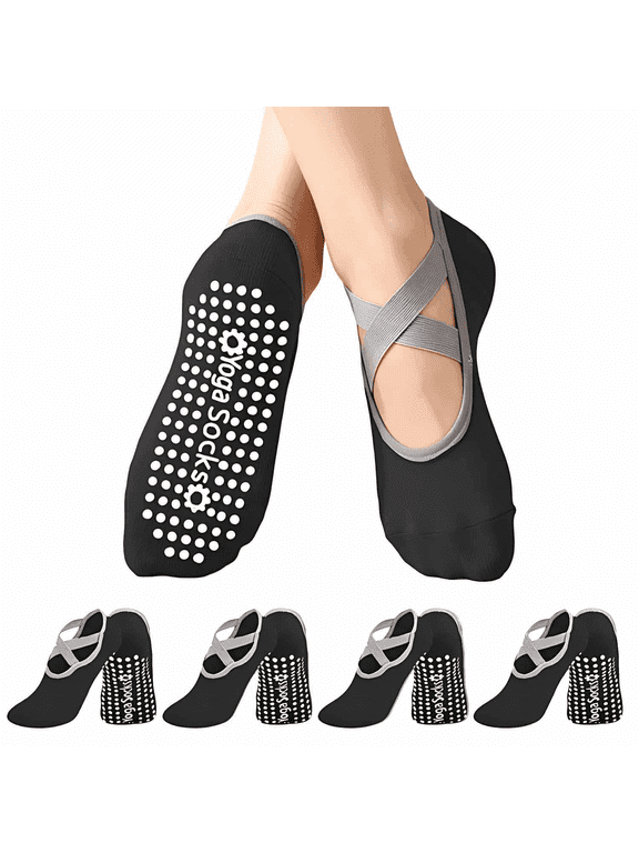Cross Strap Non Slip Yoga Socks for Women, Ballet Style Silicone Grip Pilates Barre Socks, Breathable Anti Skid Low Cut Workout Socks