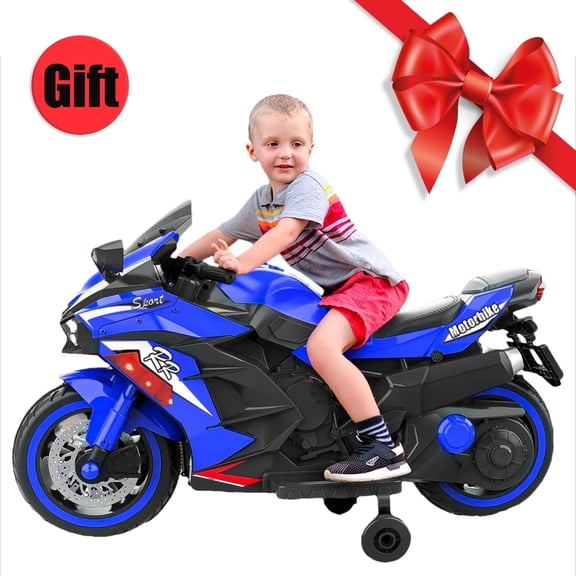 YOMYM Kids Electric Ride On Motorcycle with Training Wheels & Parent Remote Control, 12V Battery Powered Eletric Ride on Motorcycle for Boys Girls 3-6