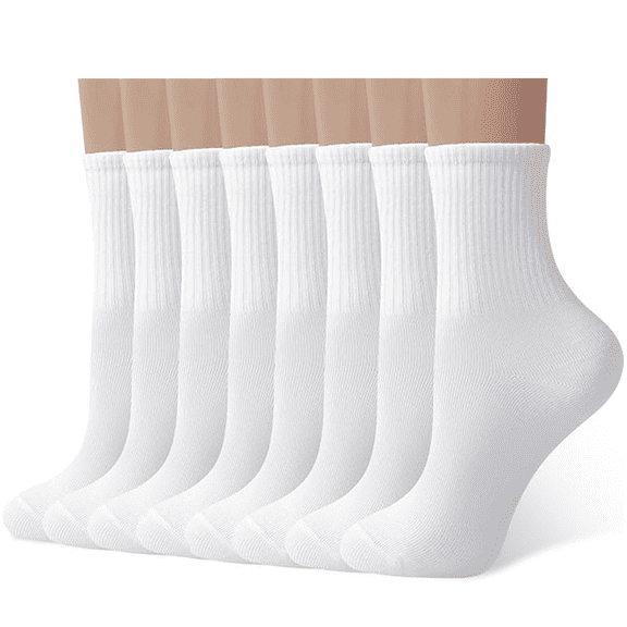 YOMYM Women Casual Calf Socks - Cotton Crew Socks, Soft Athletic Cushioned Above Ankle Sock 8 Pairs