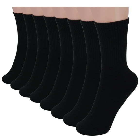 YOMYM 8 Pairs Crew Socks Casual Calf Socks, Athletic Cushion Running Sock for Womens, Black