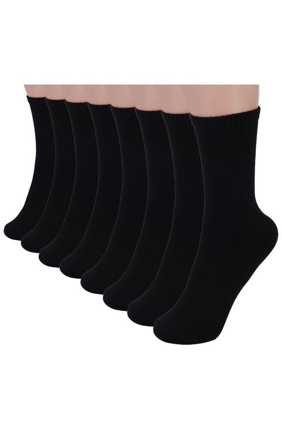 8 Pairs Crew Socks Casual Calf Socks, Athletic Cushion Running Sock for Womens, Black