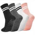 thumbnail image 1 of YOMYM 4 Pairs Non Slip Pilates Socks with Grippers for Women, Crew Yoga Barre Socks, Hospital Socks with Grips, Sticky Socks for Barefoot Workout, Sizes 6-9, 1 of 7