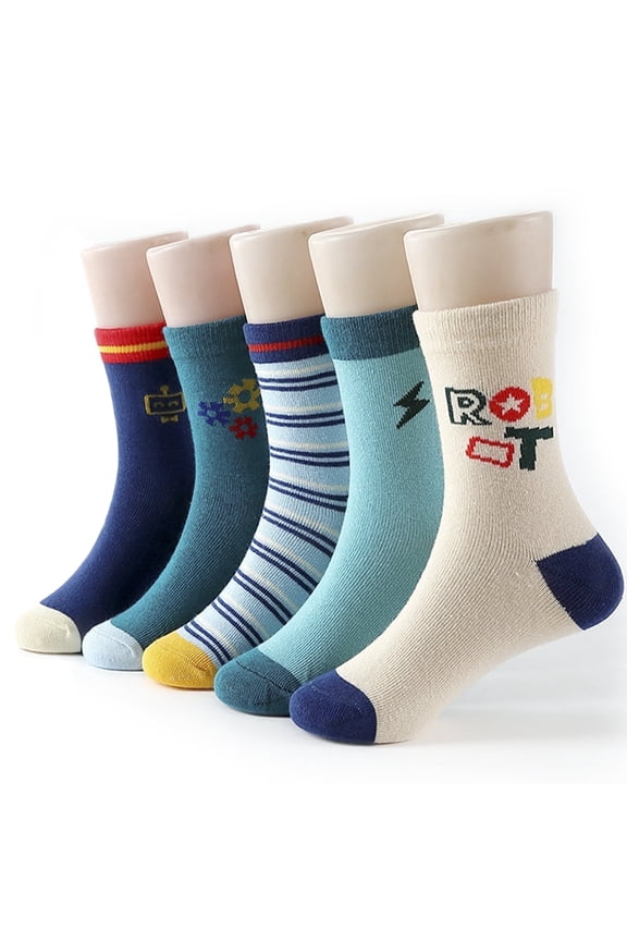 Boys Socks Crew Kids Socks , Durable Cotton Half-Cushioned Calf Socks for 6-12 Years Boys