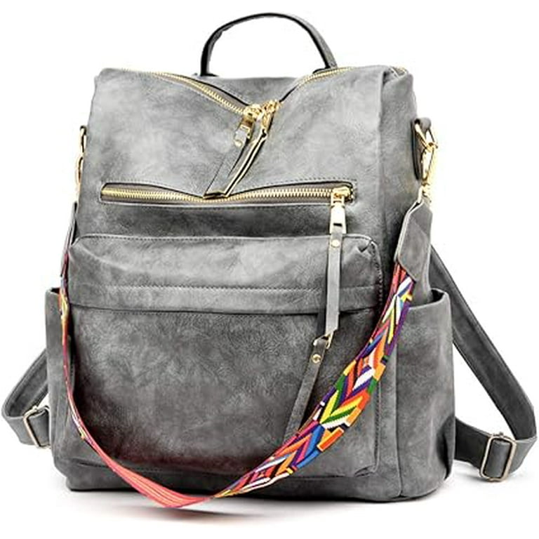 YOMYM Women Backpack Purse for Women Fashion Leather Designer Ladies Convertible School College Shoulder Bags with Colorful Strap Walmart